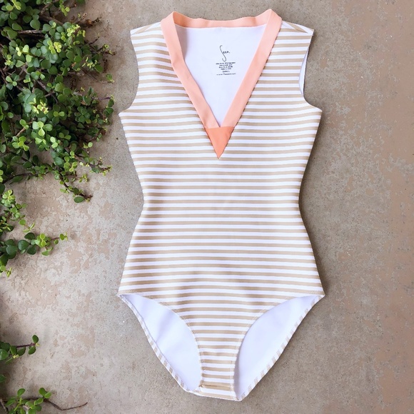 Seea Other - Seea Stripe One Piece Neoprene V Neck Swimsuit